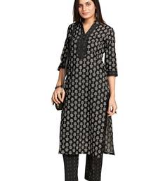 Black printed pure cotton kurta set
