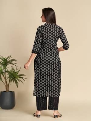Black printed pure cotton kurta set 3