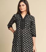 Black printed pure cotton kurta set