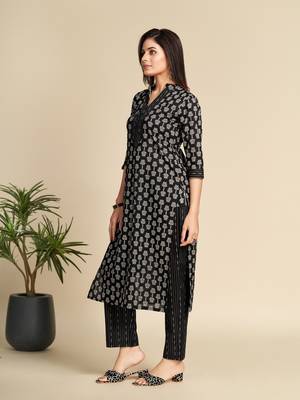Black printed pure cotton kurta set 5