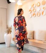Notched neck floral printed cotton kurta set