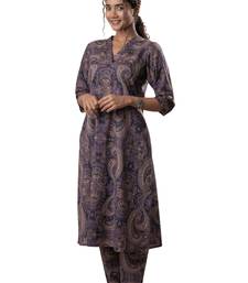 Purple printed cotton a line flared dress with pants