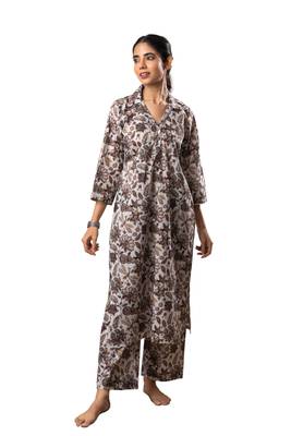 Off white jaal printed cotton kurta set 2