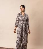 Off white jaal printed cotton kurta set