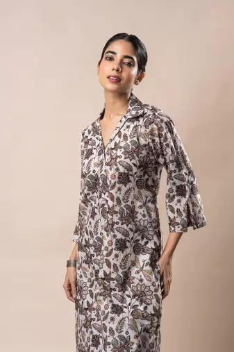 Off white jaal printed cotton kurta set