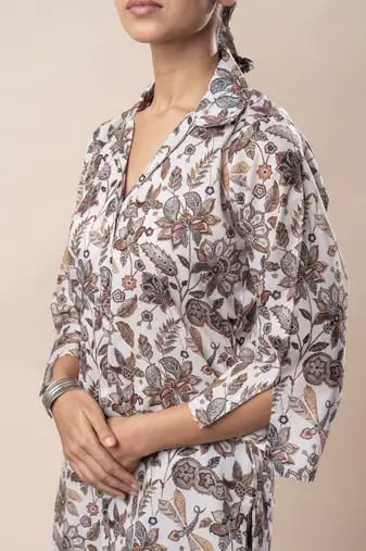 Off white jaal printed cotton kurta set