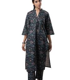 Black printed straight cotton kurta set