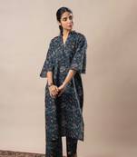 Black printed straight cotton kurta set