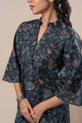 Black printed straight cotton kurta set 5
