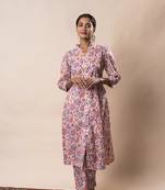 White front slit flared cotton printed kurta set