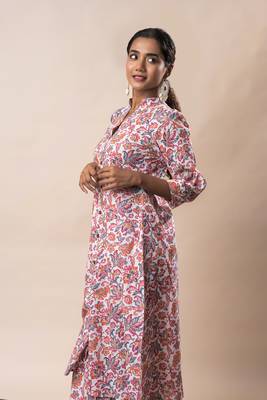 White front slit flared cotton printed kurta set 3