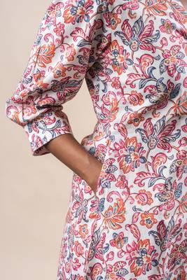 White front slit flared cotton printed kurta set 5