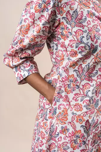 White front slit flared cotton printed kurta set