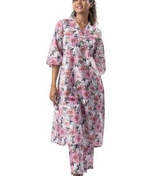 White cotton printed a-line dress with pants