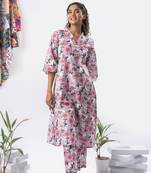 White cotton printed a-line dress with pants