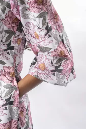 White cotton printed a-line dress with pants