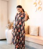 Notched neck printed cotton kurta set