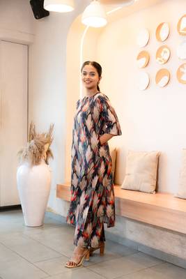 Notched neck printed cotton kurta set 3