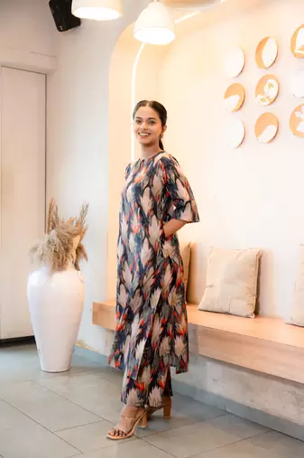 Notched neck printed cotton kurta set