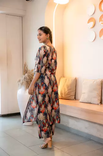 Notched neck printed cotton kurta set