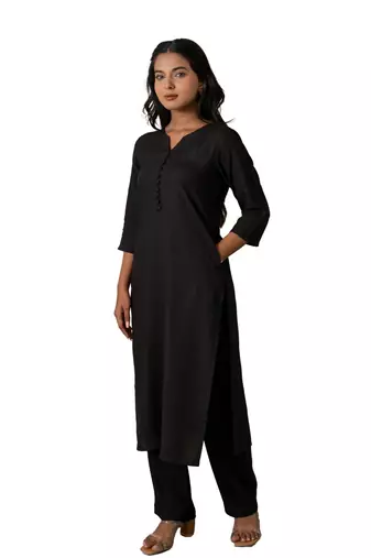 Black notched neck  kurta set