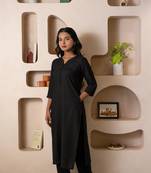Black notched neck  kurta set