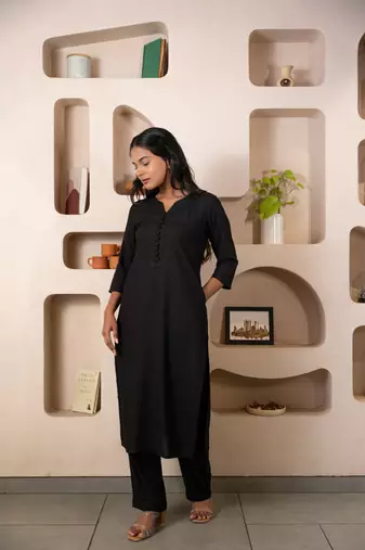 Black notched neck  kurta set