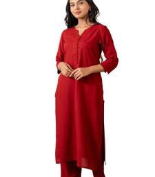 Maroon notched neck kurta set