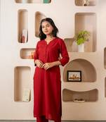 Maroon notched neck kurta set