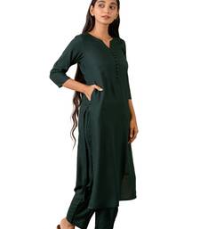 Green notched neck kurta set