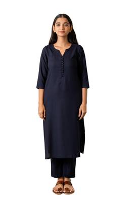 Navy blue notched neck with regular sleeve kurta set 2