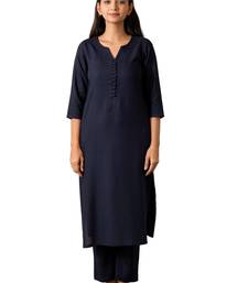 Navy blue notched neck with regular sleeve kurta set