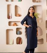 Navy blue notched neck with regular sleeve kurta set