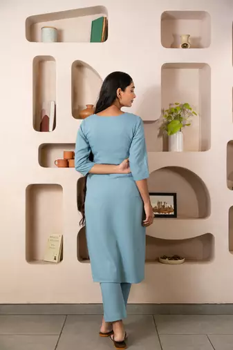 Grey notched neck with regular sleeve kurta set