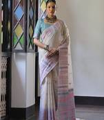 Blue woven muga cotton saree with blouse piece