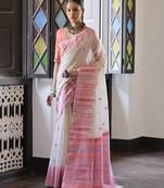 Peach woven muga cotton saree with blouse piece