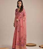 Peach woven muga cotton saree with blouse piece