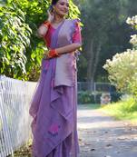 Purple woven muga cotton saree with blouse piece
