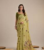 Mehendi woven muga cotton saree with blouse piece