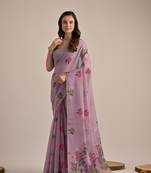 Purple woven muga cotton saree with blouse piece