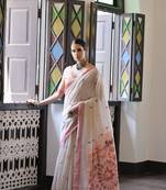 Maroon woven muga cotton saree with blouse piece