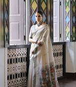 Grey woven muga cotton saree with blouse piece