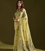 Green woven muga cotton saree with blouse piece
