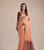 Peach woven muga cotton saree with blouse piece