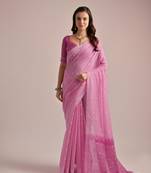 Pink woven muga cotton saree with blouse piece