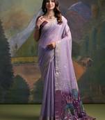 Purple woven muga cotton saree with blouse piece