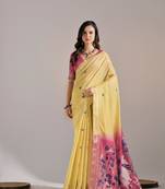 Yellow woven muga cotton saree with blouse piece