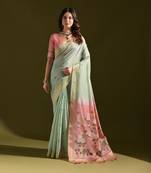 Sea green woven muga cotton saree with blouse piece