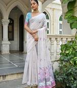 Pink woven muga cotton saree with blouse piece