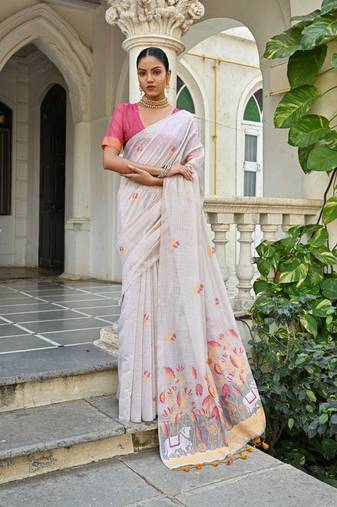 Yellow woven muga cotton saree with blouse piece